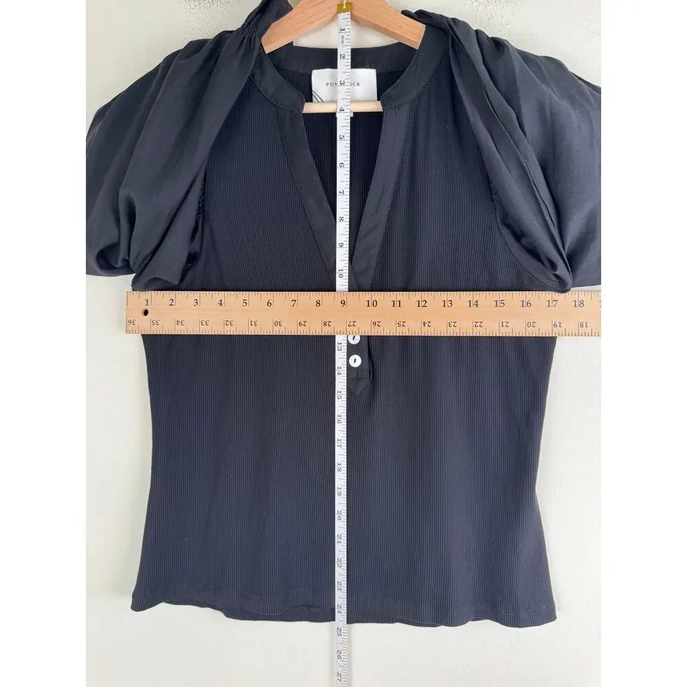 Tuckernuck Black Puff-Sleeve Henley Top